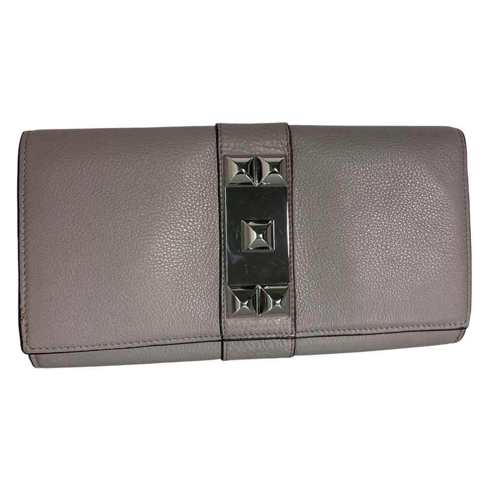 Vince Camuto Louise Clutch Dove Grey Pebbled Leather Pyramid Stud VC-LOUISE-CL